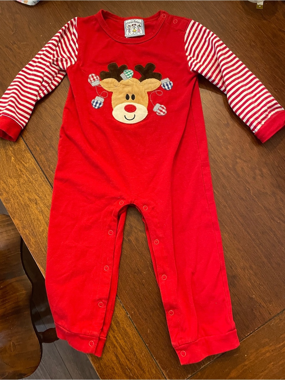 Red Reindeer Appliqué One-Piece for Kids - Three Sisters